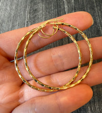 Geometric Stamped 14K Gold Large Hoop Earrings (I)