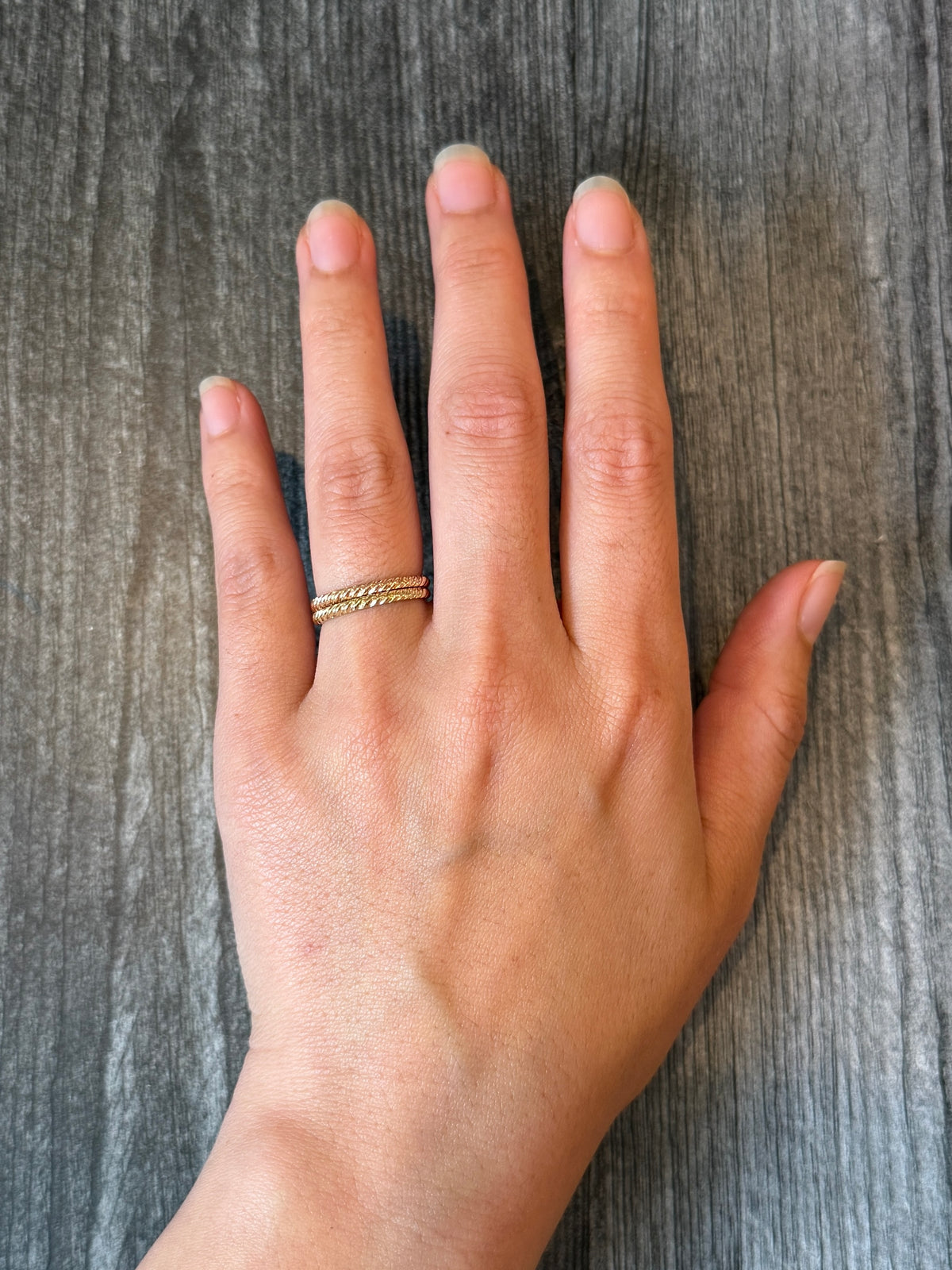 Pair of  14K Rose and Yellow Gold Twist Stacking Bands, Size 6.5