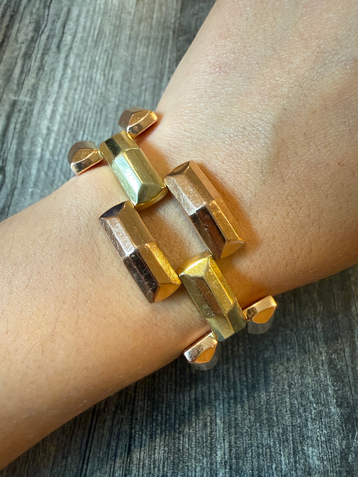 Midcentury Two Tone 14K Gold Tank Bracelet (I)