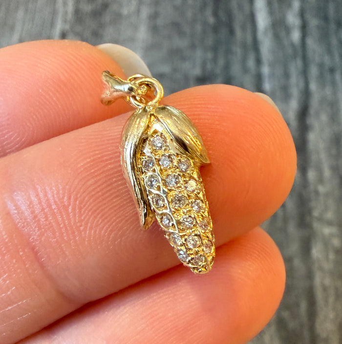 Diamond Corn Charm in 14K Gold
