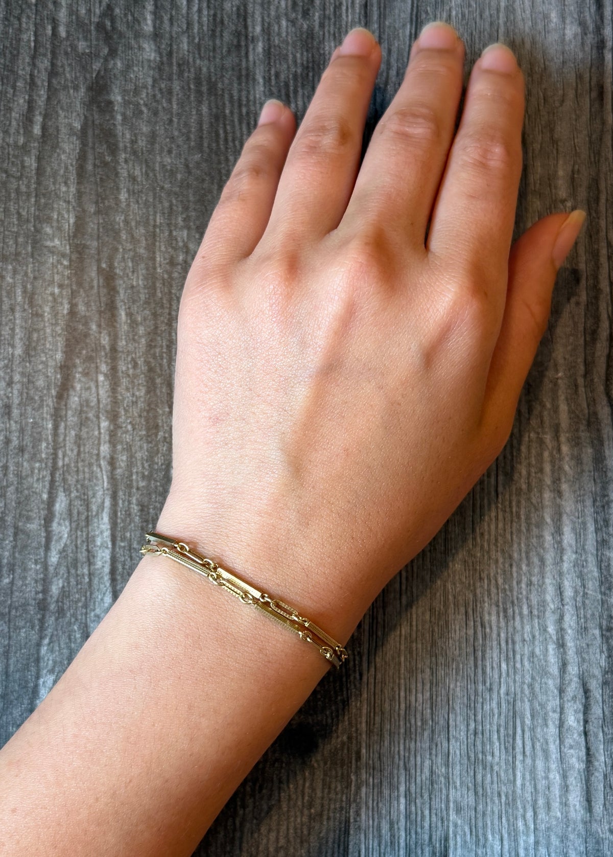 Art Deco 14K Gold Chased Bar Link Watch Chain, 13” Long