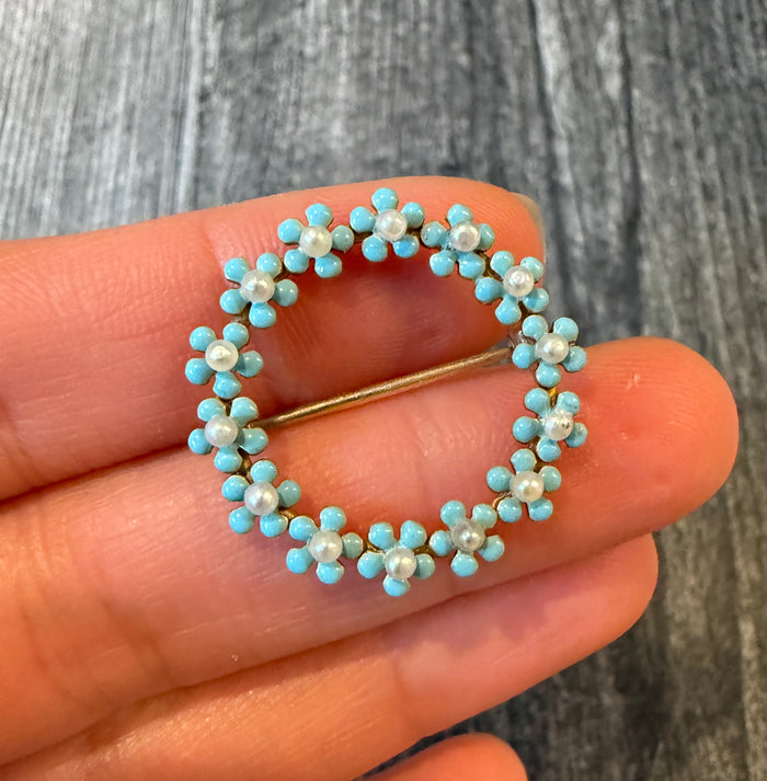 Art Nouveau Krementz Enamel Forget Me Not Circle Pin