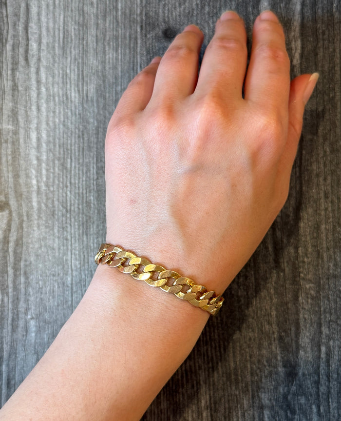 Vintage 14K Gold Faceted Curb Link Bracelet, 8.25" Long (I)