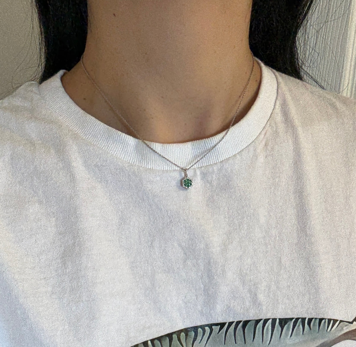 Emerald and Diamond Cluster 14K WG Necklace