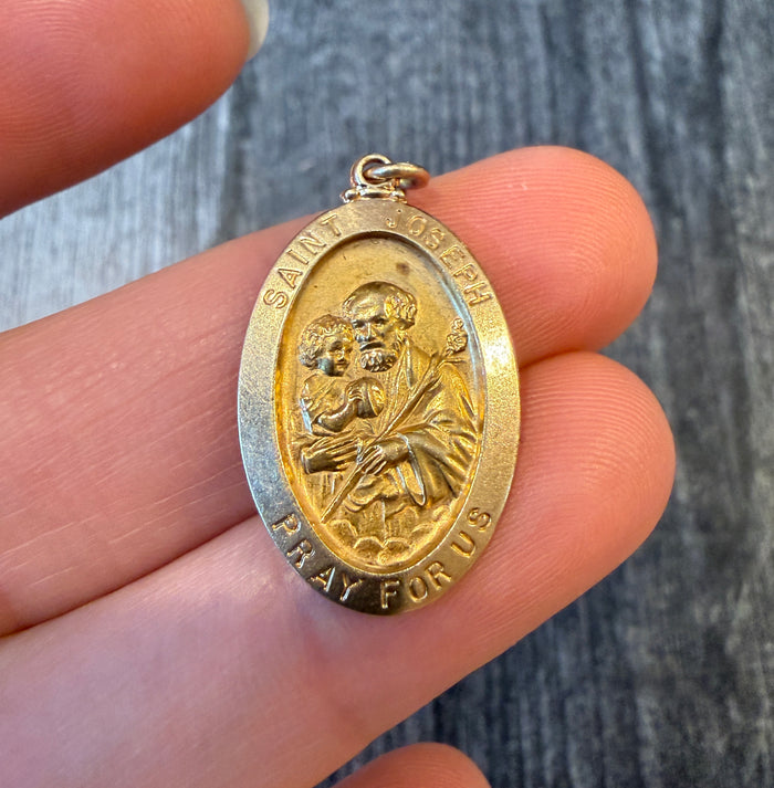 Oval Saint Joseph Medal Charm in 14K Gold