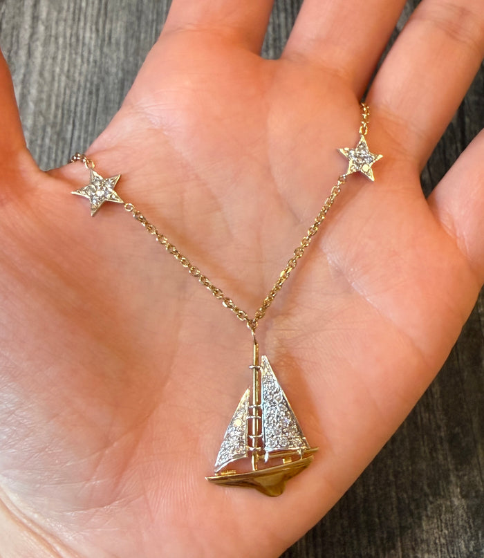 Diamond Sailboat and Star Necklace