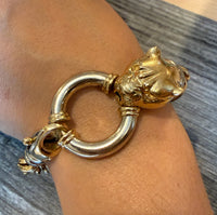 Large Panther Head Clasp and Graduated Twist Link Bracelet in 14K Gold