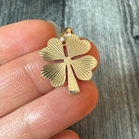 Engine Turned Four Leaf Clover Charm in 14K Gold