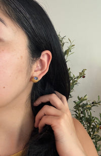 Funky Synthetic Alexandrite and 18K Gold Chestnut Stud Earrings (I)