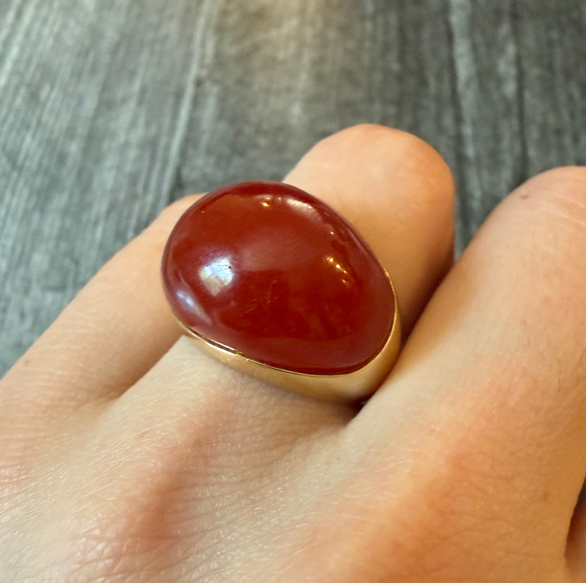 Domed Carnelian Ring in 14K Gold