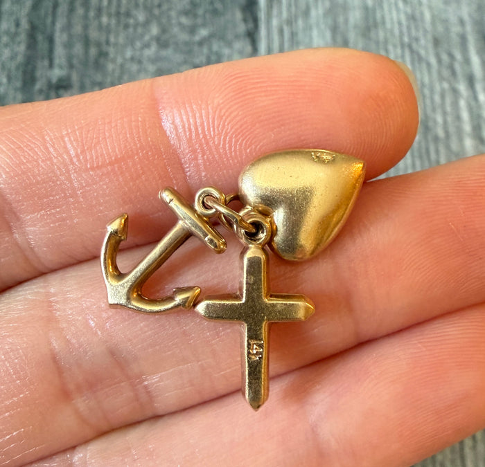 Vintage Faith, Hope and Love Charms in 14K Gold