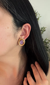 Amethyst and 18K Gold Hammer Finished Clip Earrings (I)