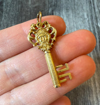 Vintage Green Man Skeleton Key Charm in 18K Gold