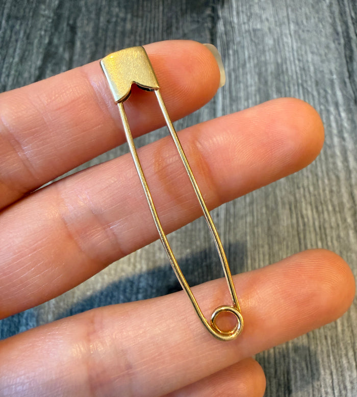Long Vintage 14K Gold Safety Pin