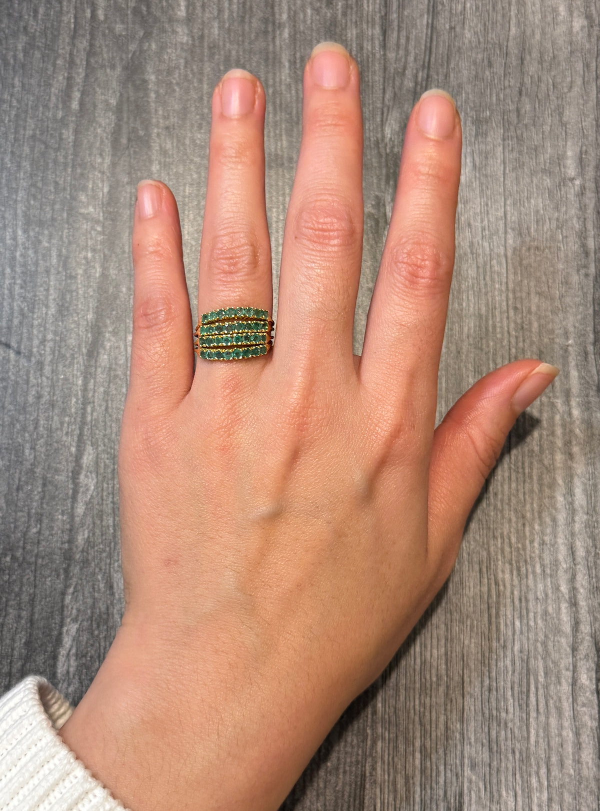 Emerald and 18K Gold Harem Ring, Size 8.25 (S)