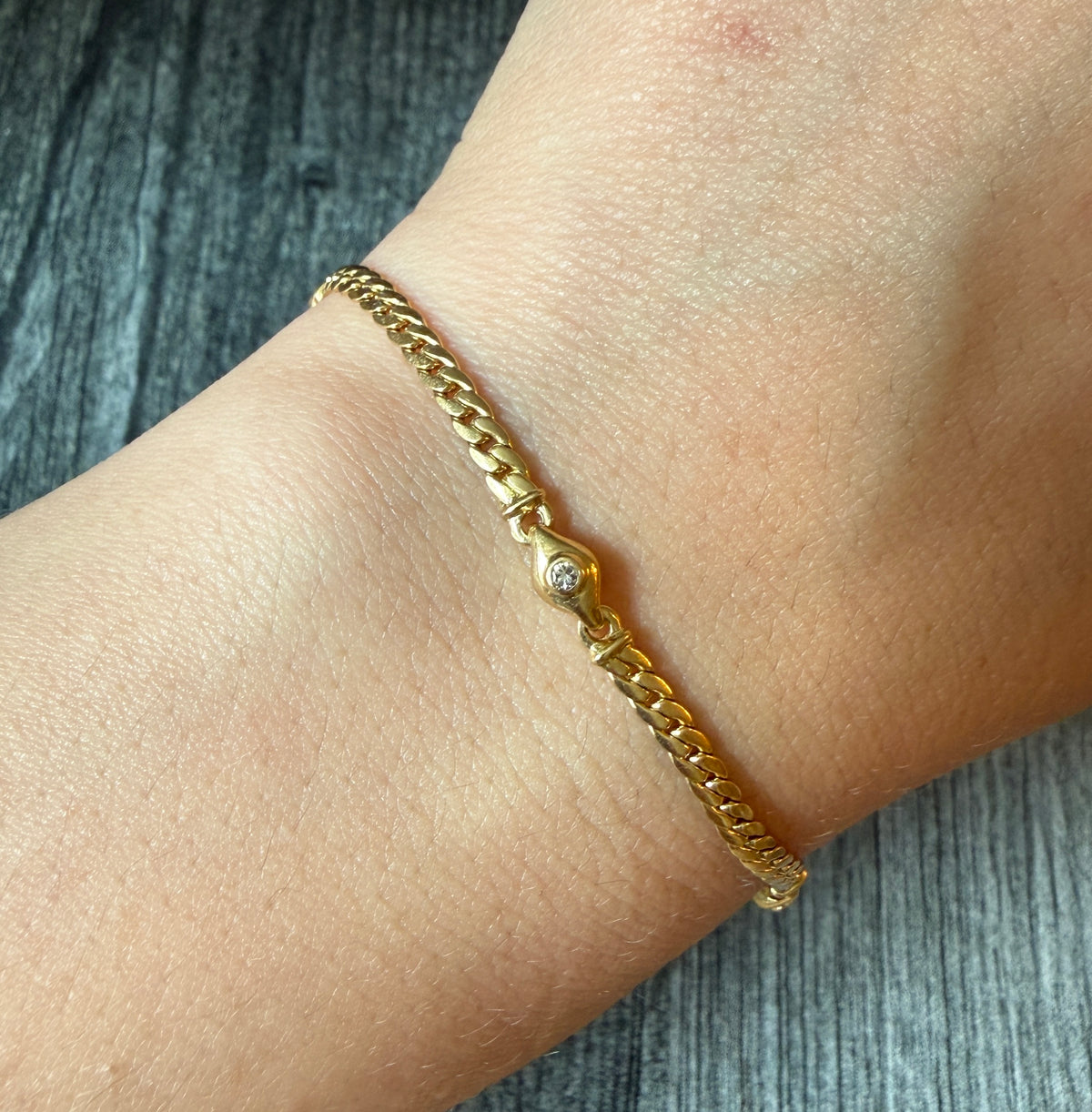 Diamond Station and 18K Gold Curb Link Bracelet, 7.5” Long