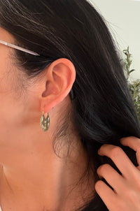 Vintage Engraved Crescent Hoop Earrings in 14K Gold