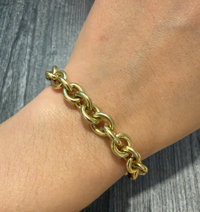 Chunky 18K Gold Circular Link Bracelet, 7" Long