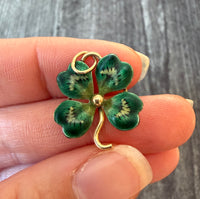 Art Nouveau Green Enamel and 14K Gold Clover Charm