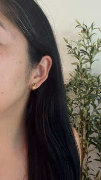 Simple 14K Yellow Gold Soft Geometric  Huggie Earrings (I)