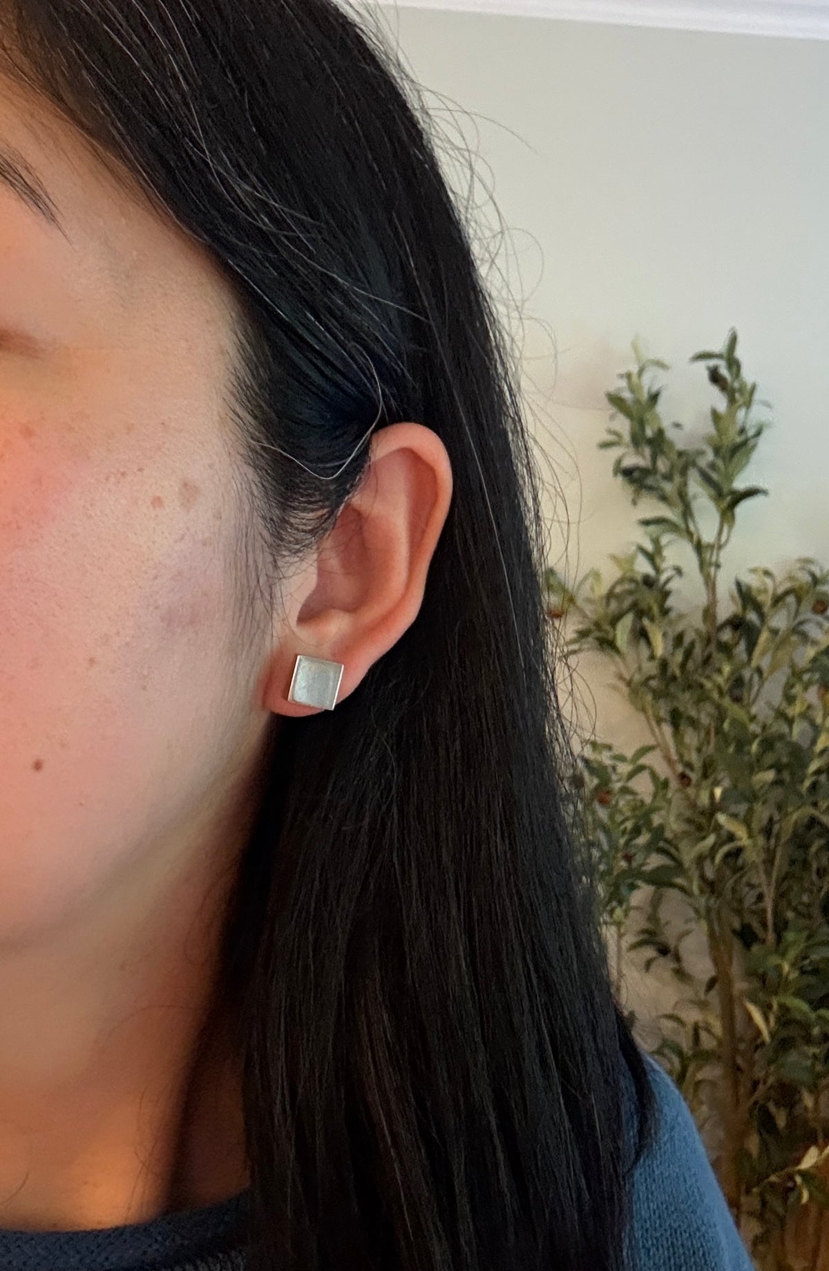 Geometric Square 18K White Gold Stud Earrings