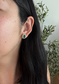 Cabochon Emerald and Diamond Halo Stud Earrings (H)