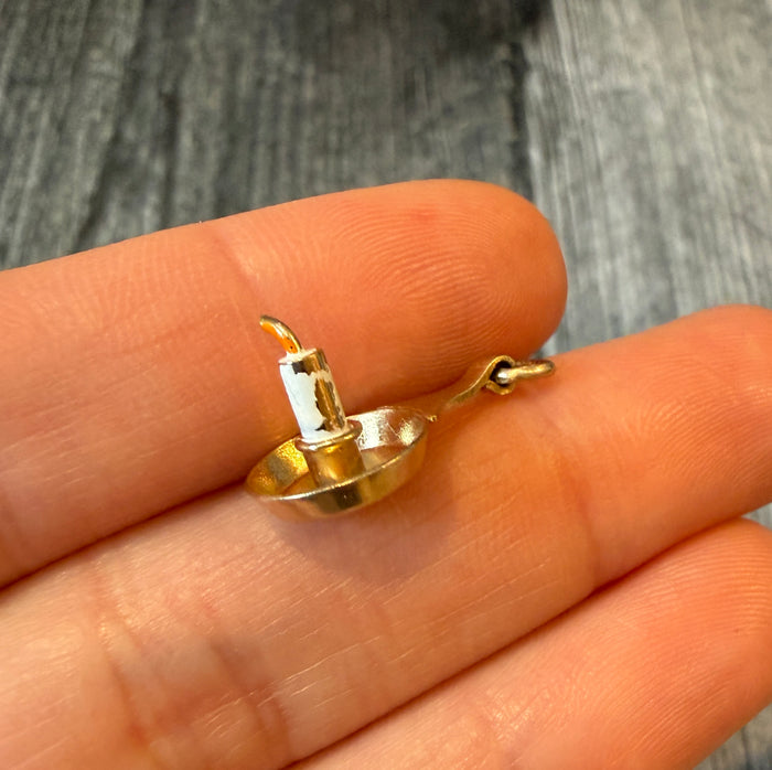 Vintage Enamel Candle Stick Charm in 14K Gold