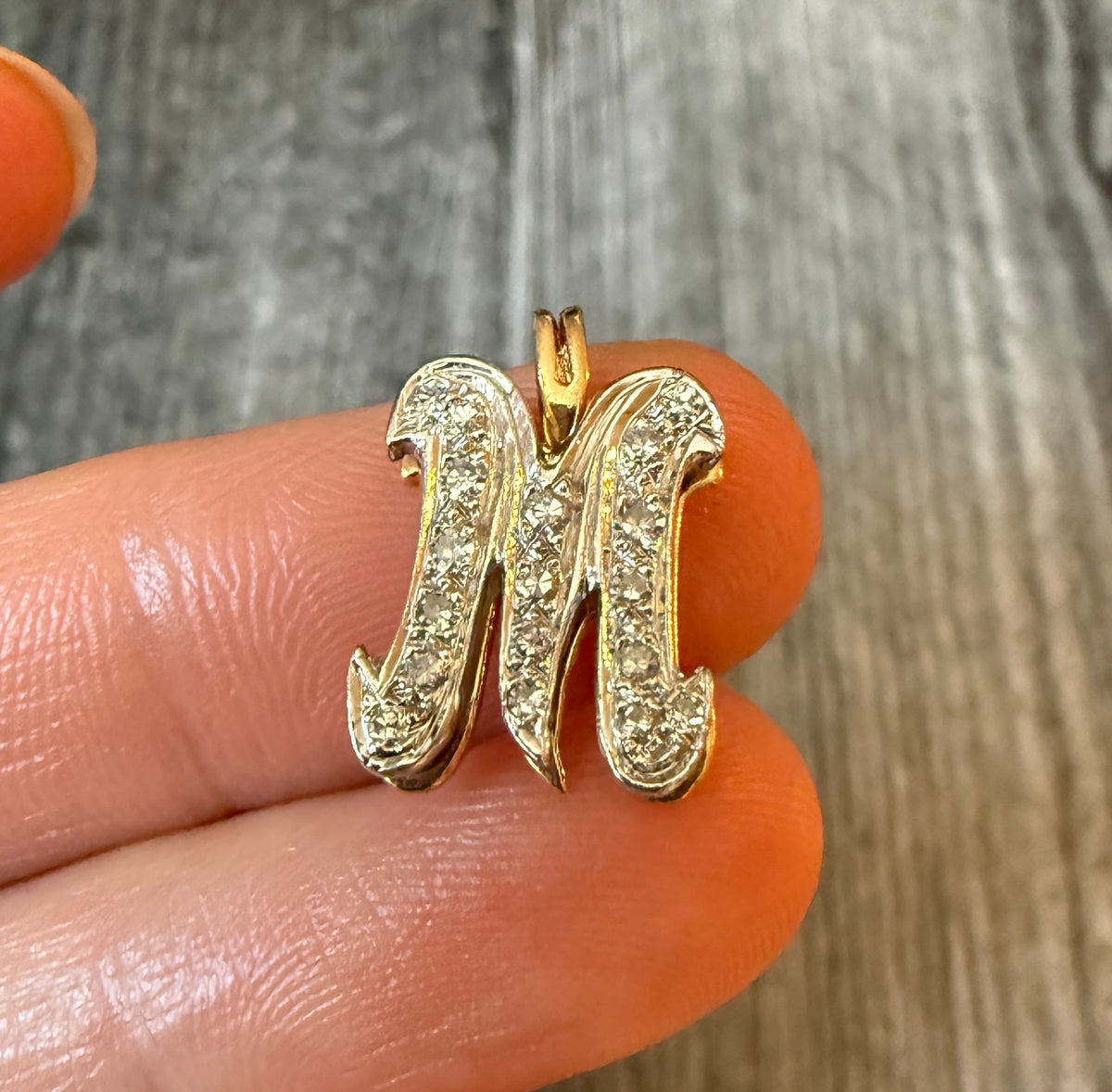 Diamond Initial "M" Charm in 14K Gold