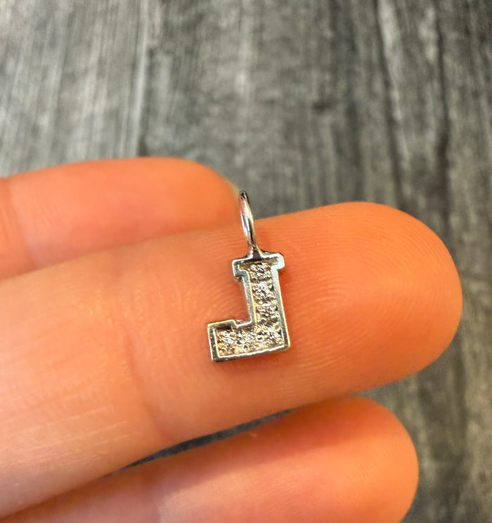 Mini Diamond and 18K Gold Initial J Charm