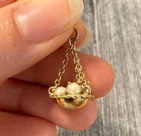 Vintage 14K Gold Basket of Pearl Eggs Charm
