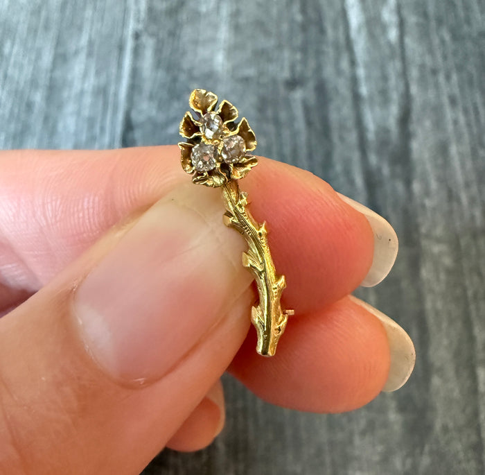 Antique Diamond and 14K Gold Mini Flower Pin