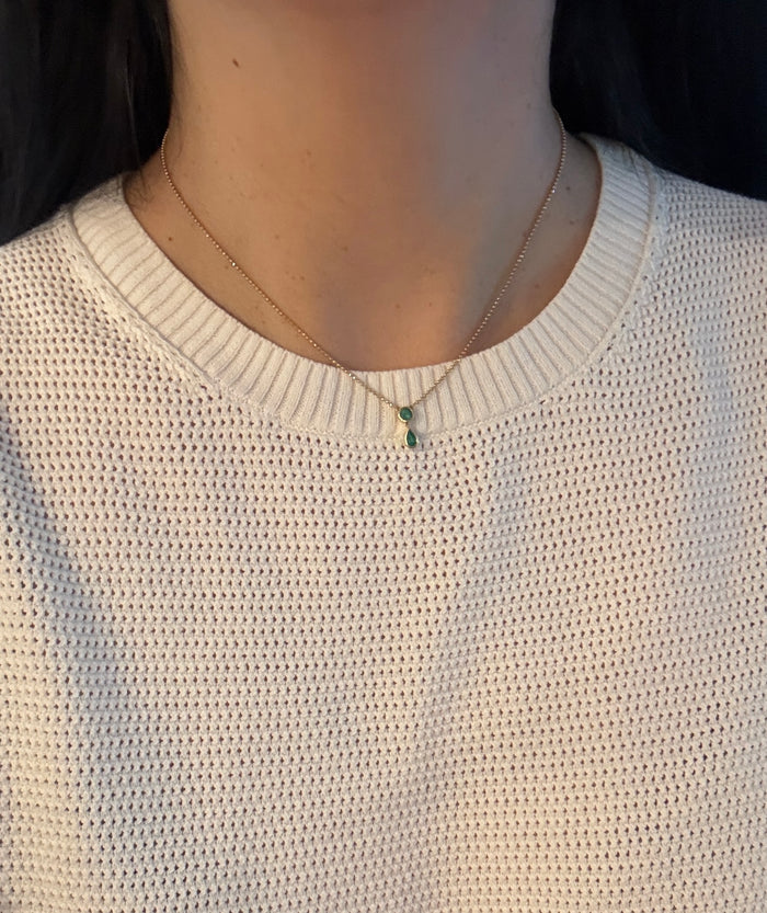 Emerald Drop and 18K Gold Ball Necklace with Adjustable Length (S)