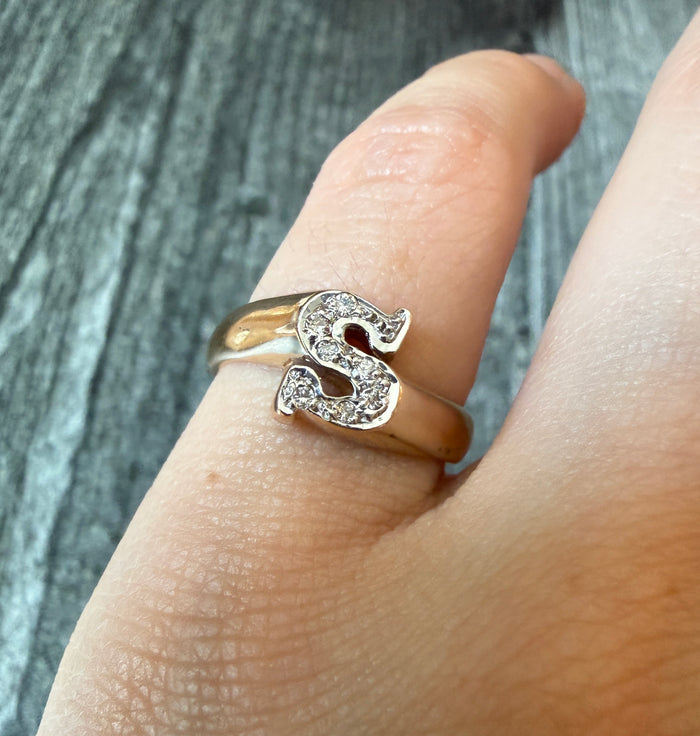 Diamond and 14K Gold Initial S Bypass Ring