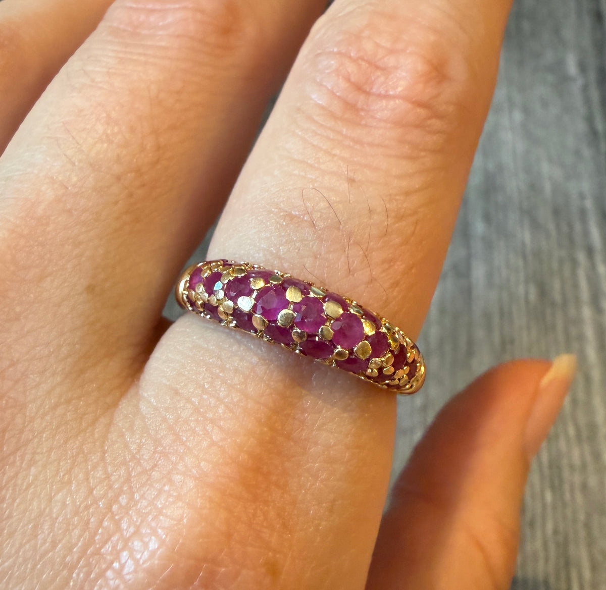 Ruby Encrusted Mini Bombe Ring in 14K Gold (I)