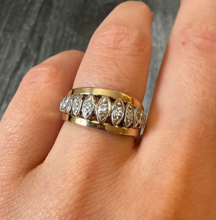 Marquise Style Diamond and 14K Gold Band, Ring Size 6.75