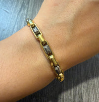 Platinum and 18K Gold Boxy Rectangular Link  Bracelet, 7.25” Long