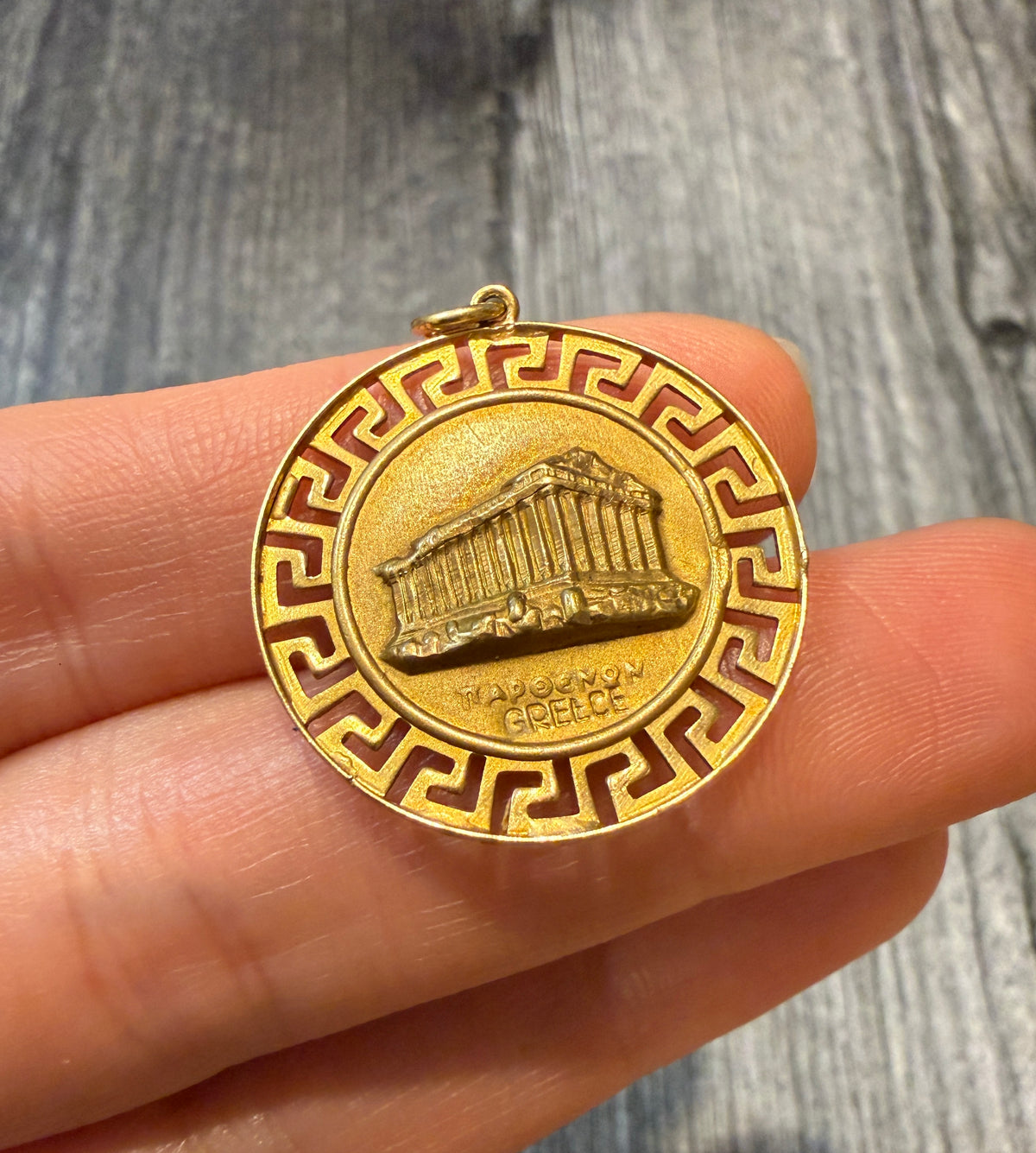 Reversible Parthenon and Erechtheion Greek Key Charm in 18K Gold