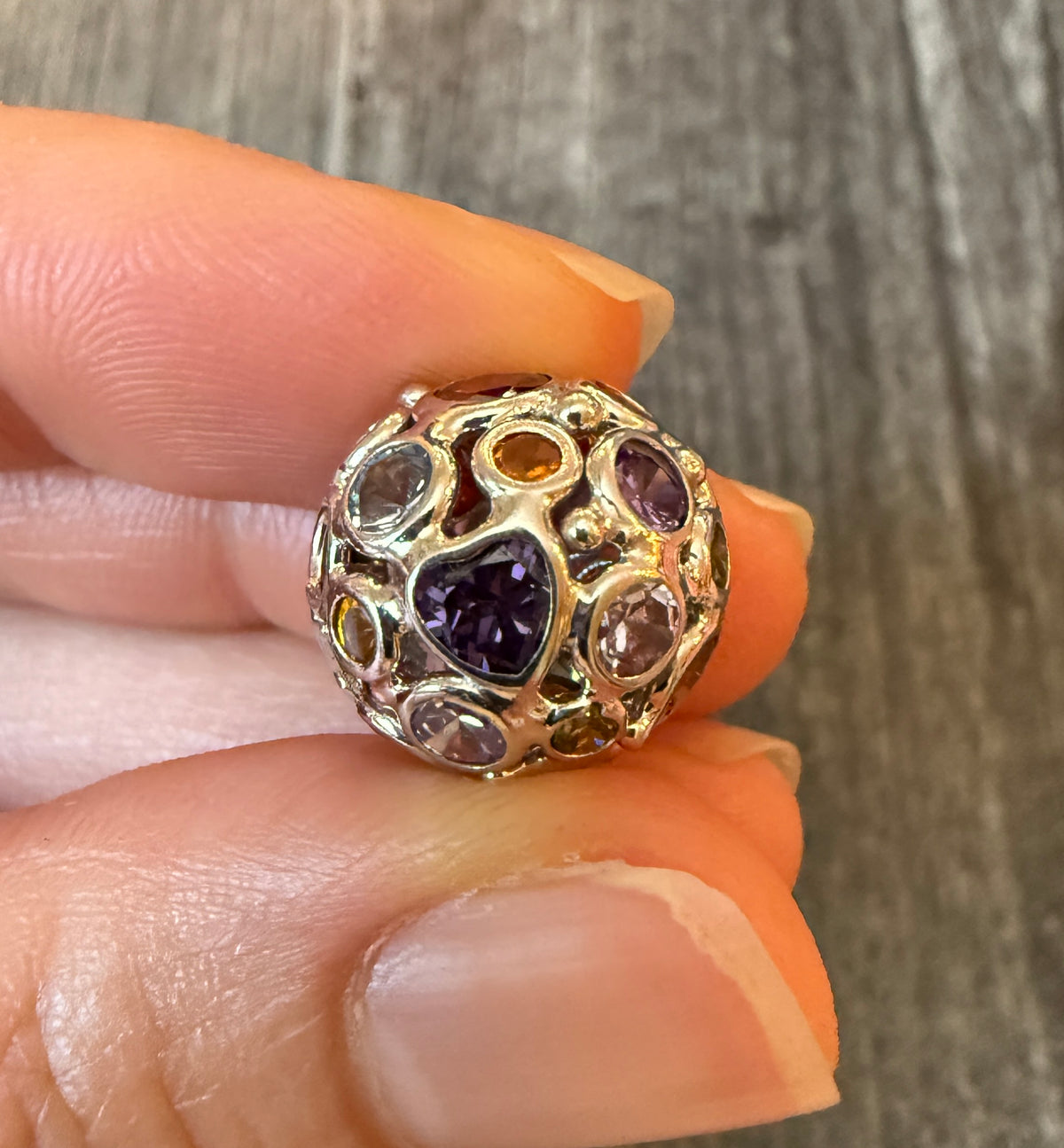 Multi Gemstone Ball Slider Charm in 18K White Gold