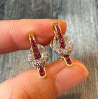 Ruby and Diamond Buckle Style Earrings (A)