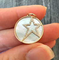 Mother Of Pearl and Diamond Star Charm in 14K Gold