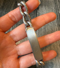 Bottega Veneta 18K White Gold ID Bracelet with Woven Curb Links, 7” Long (I)