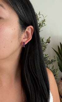 Step Cut Amethyst Huggie Earrings in 14K Gold (I)