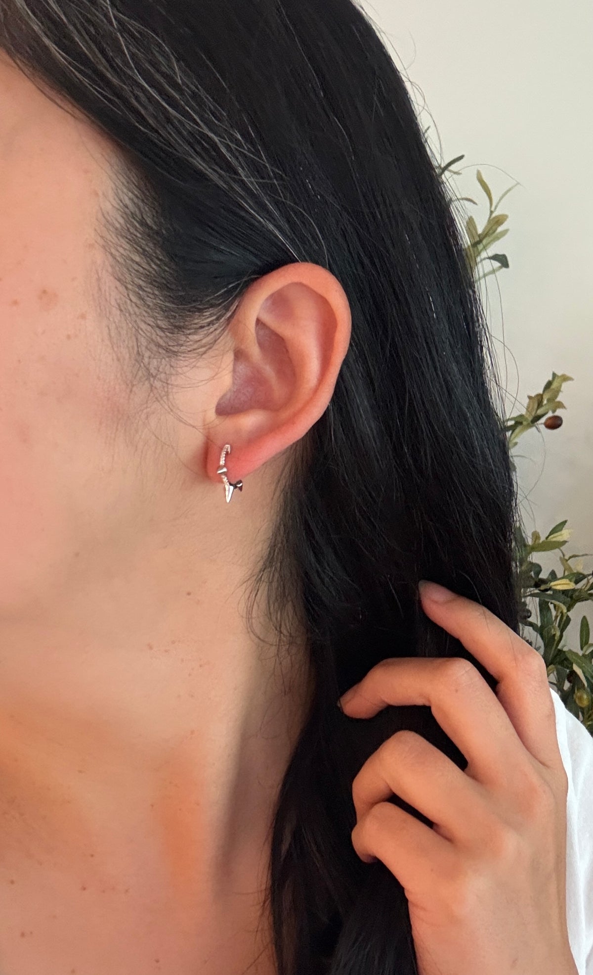 Diamond and 14K White Gold Spike Huggie Earrings