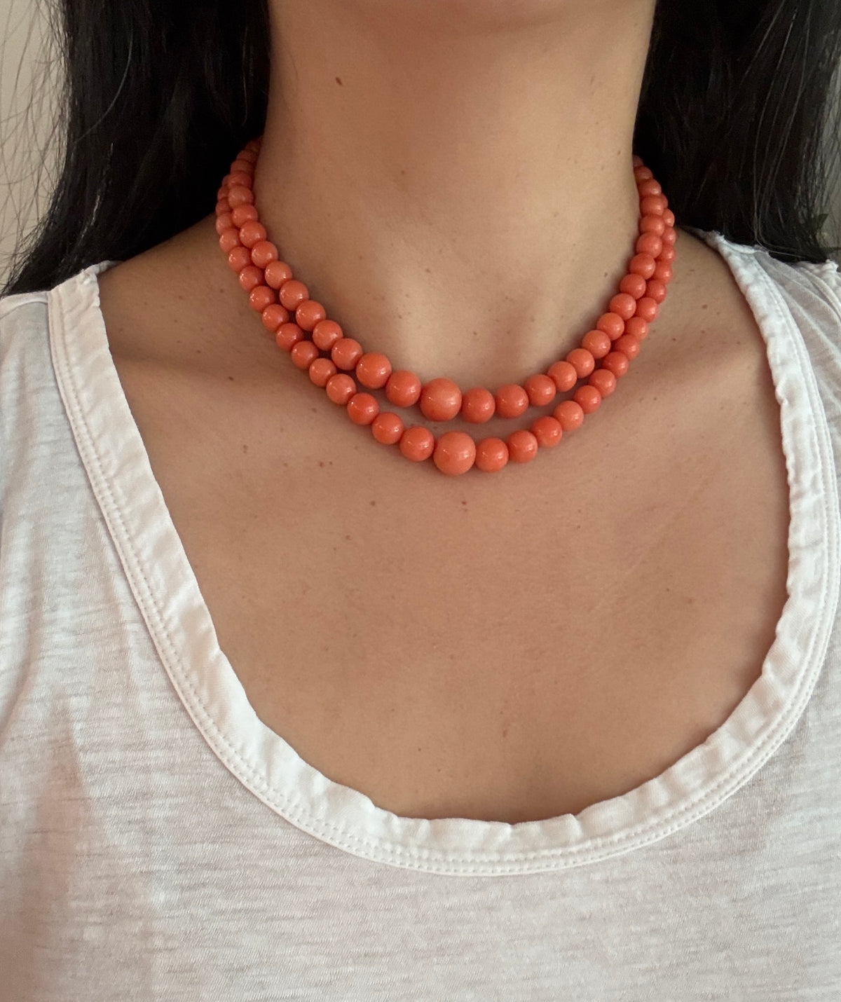 Graduated Coral Bead Multistrand Necklace (I)