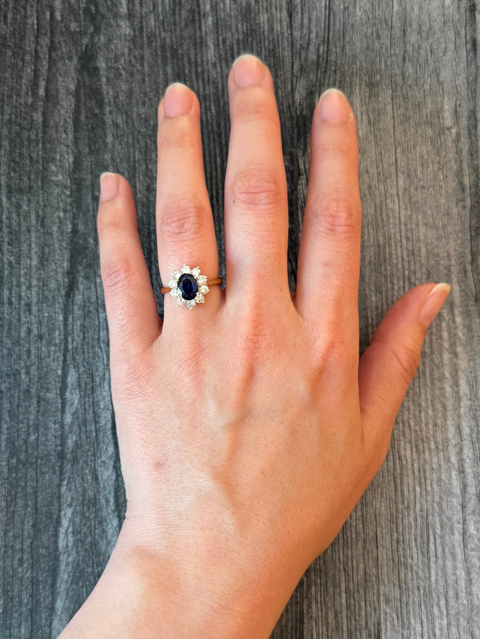 Classic 1.28 Carat Sapphire and Diamond Halo Ring (S)