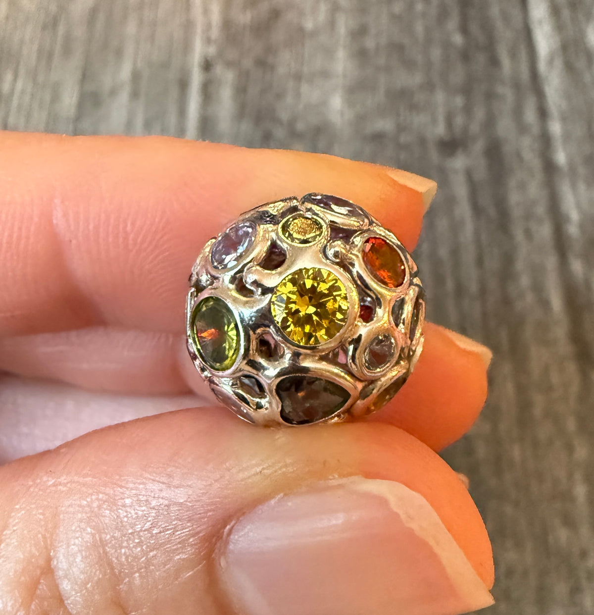Multi Gemstone Ball Slider Charm in 18K White Gold