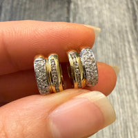 Small Channel and Pave Set Diamond Huggie Earrings in 14K Gold