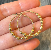 Gold Bead 14K Gold Hoop Earrings (S)