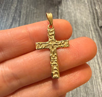 Pretty Scrolled Cross Charm in 14K Gold