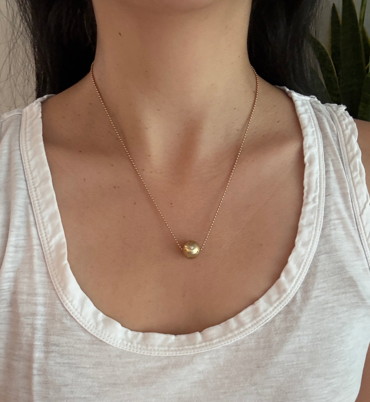 Diamond Etoile Gold Slide and 18K Gold Ball Necklace